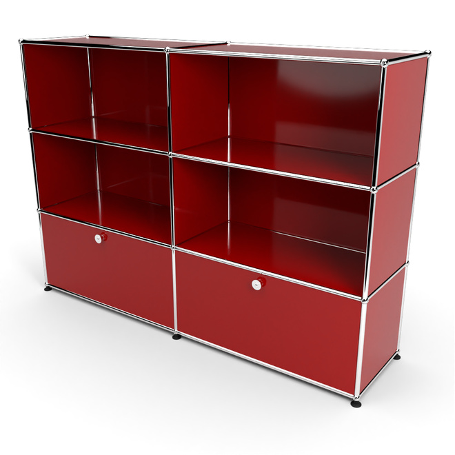 Highboard 3x2 mit 2 Klapptren unten, Rubinrot