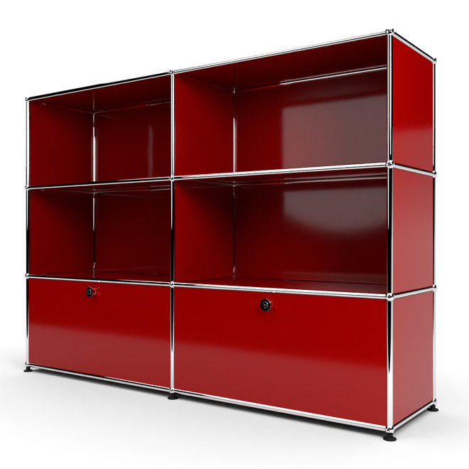 Highboard 3x2 mit 2 Klapptren unten, Rubinrot