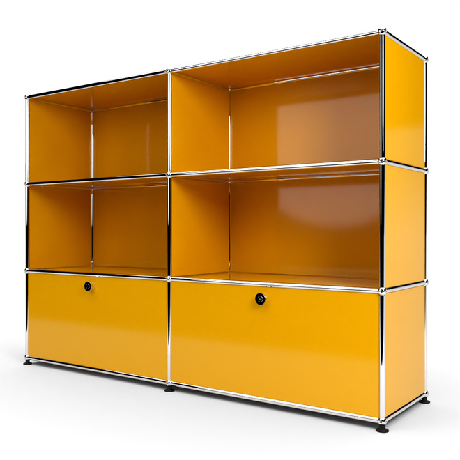 Highboard 3x2 mit 2 Klapptren unten, Goldgelb