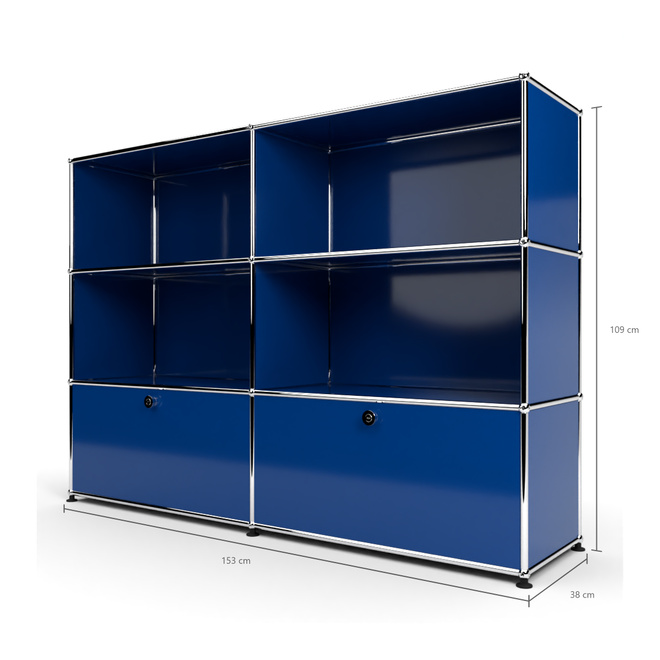 Highboard 3x2 mit 2 Klapptren unten, Enzianblau