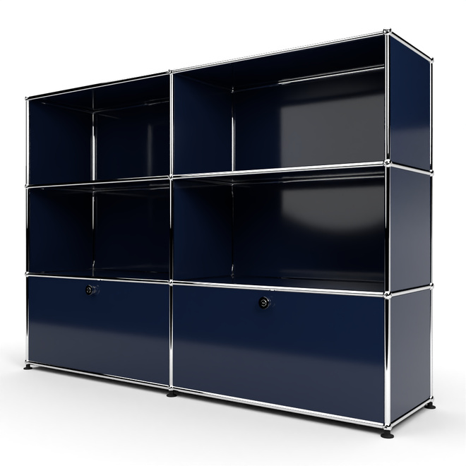 Highboard 3x2 mit 2 Klapptren unten, Stahlblau