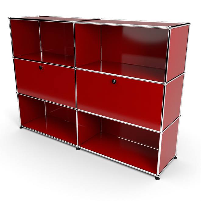 Highboard 3x2 mit 2 Klapptren Mitte, Rubinrot