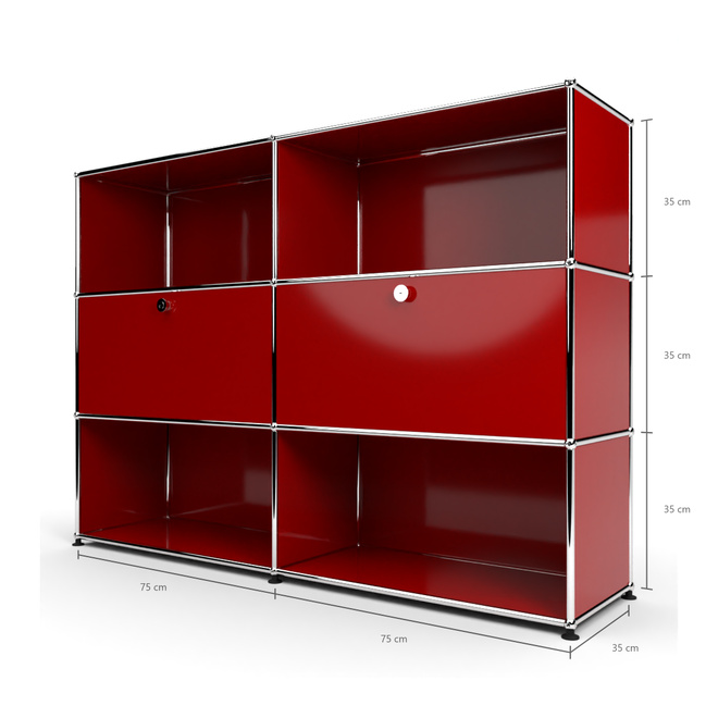 Highboard 3x2 mit 2 Klapptren Mitte, Rubinrot