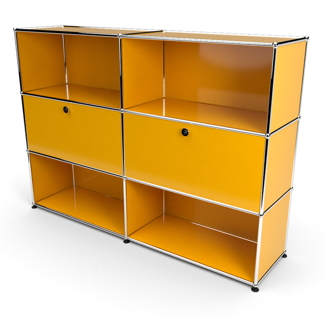 Highboard 3x2 mit 2 Klapptren Mitte, Goldgelb