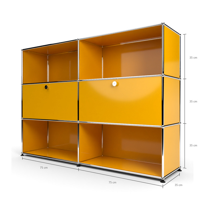 Highboard 3x2 mit 2 Klapptren Mitte, Goldgelb