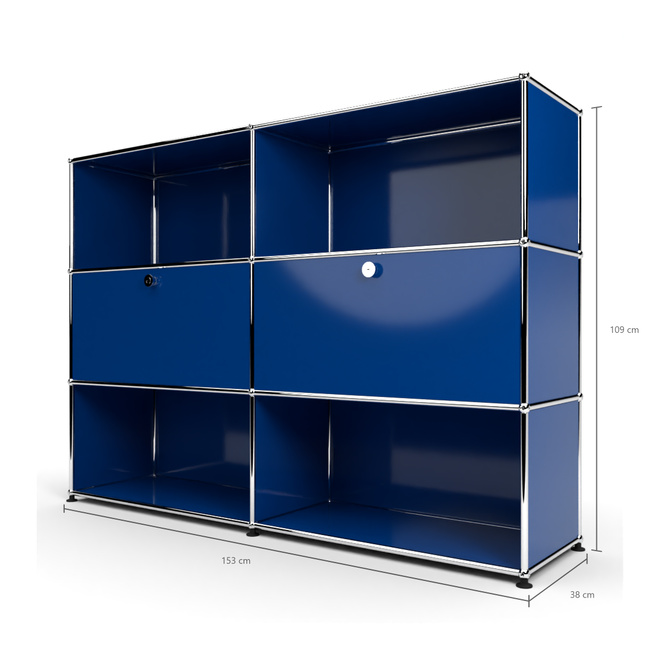 Highboard 3x2 mit 2 Klapptren Mitte, Enzianblau