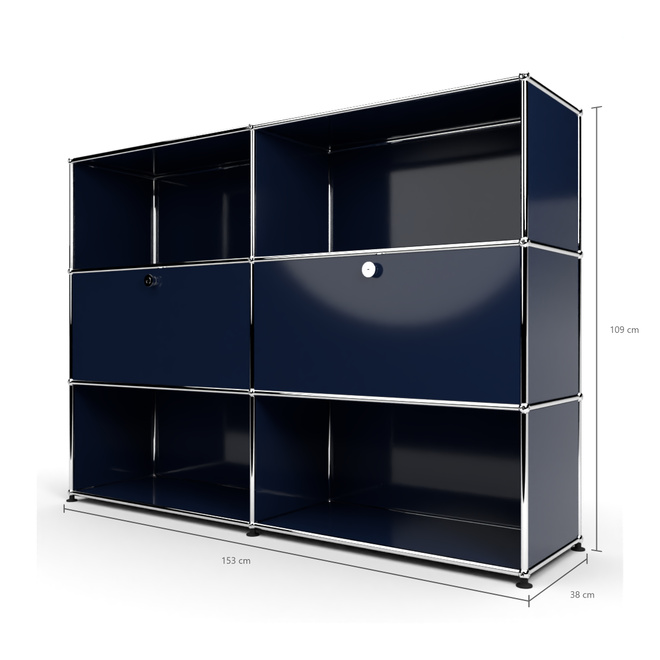 Highboard 3x2 mit 2 Klapptren Mitte, Stahlblau