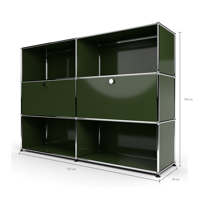 Highboard 3x2 mit 2 Klapptren Mitte, Olivgrn