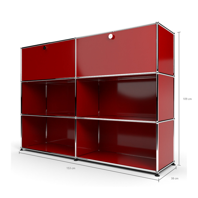 Highboard 3x2 mit 2 Klapptren oben, Rubinrot