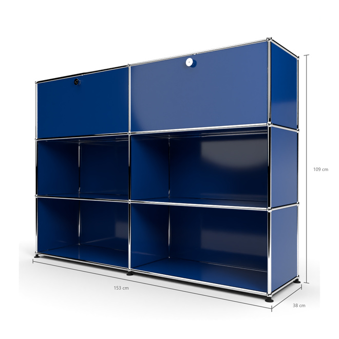 Highboard 3x2 mit 2 Klapptren oben, Enzianblau