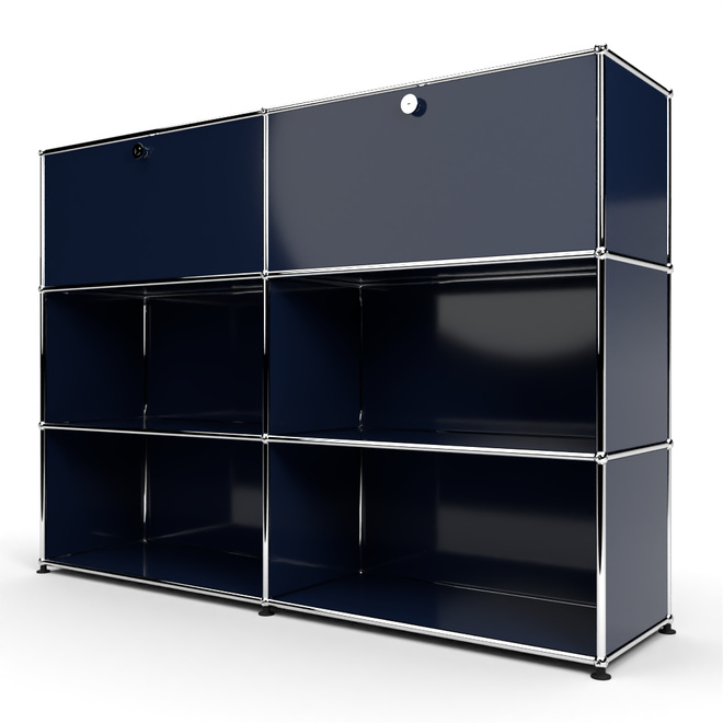 Highboard 3x2 mit 2 Klapptren oben, Stahlblau