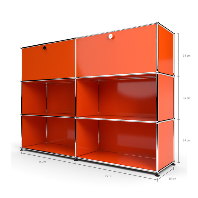 Highboard 3x2 mit 2 Klapptren oben, Orange