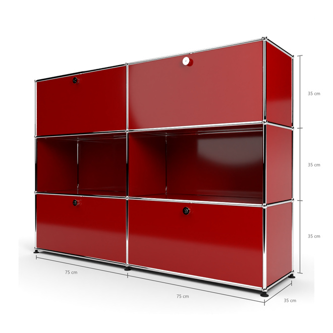 Highboard 3x2 mit 4 Klapptren oben und unten, Rubinrot