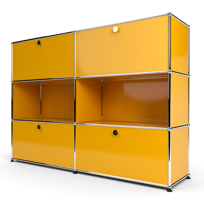 Highboard 3x2 mit 4 Klapptren oben und unten, Goldgelb