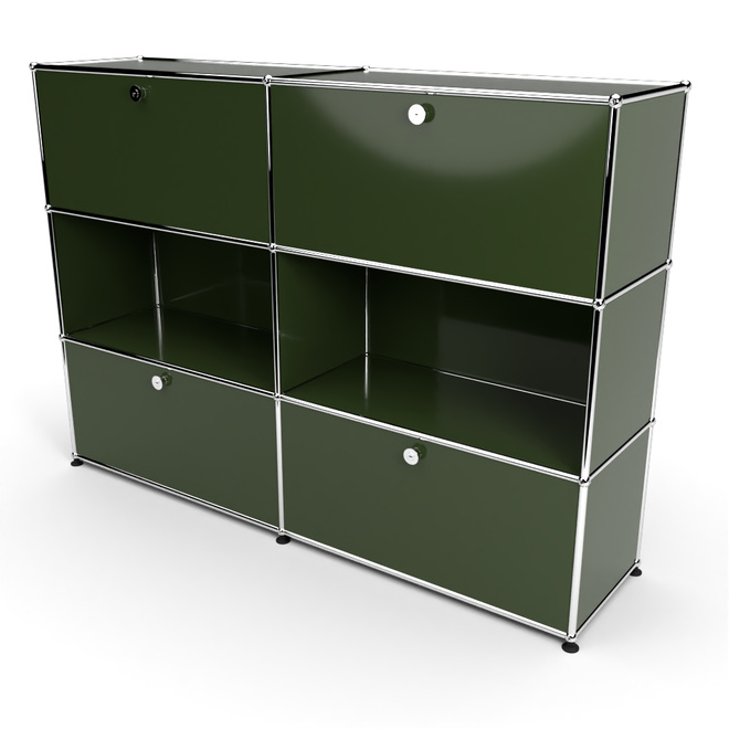 Highboard 3x2 mit 4 Klapptren oben und unten, Olivgrn