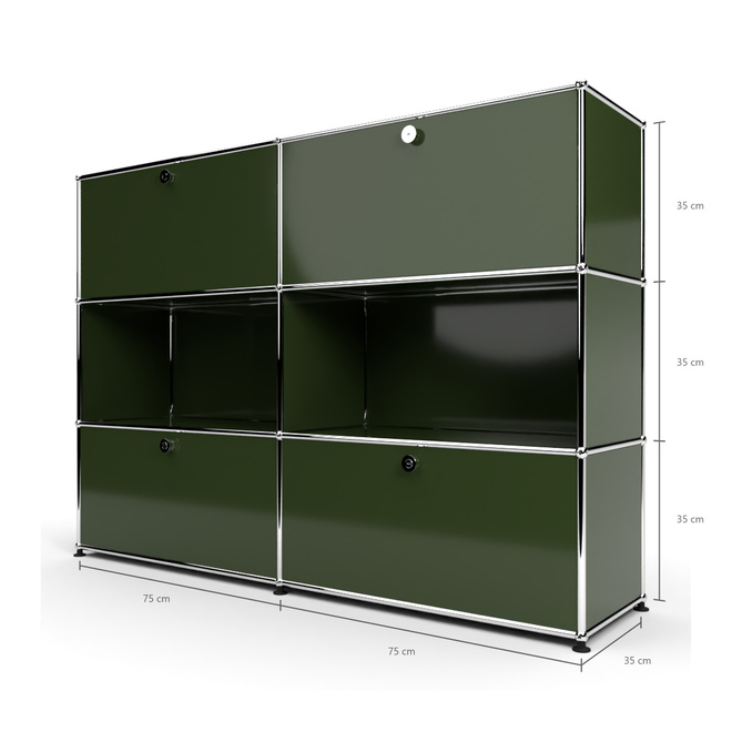 Highboard 3x2 mit 4 Klapptren oben und unten, Olivgrn