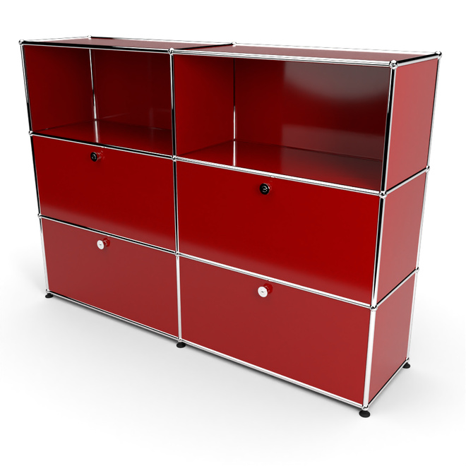 Highboard 3x2 mit 4 Klapptren mitte und unten, Rubinrot