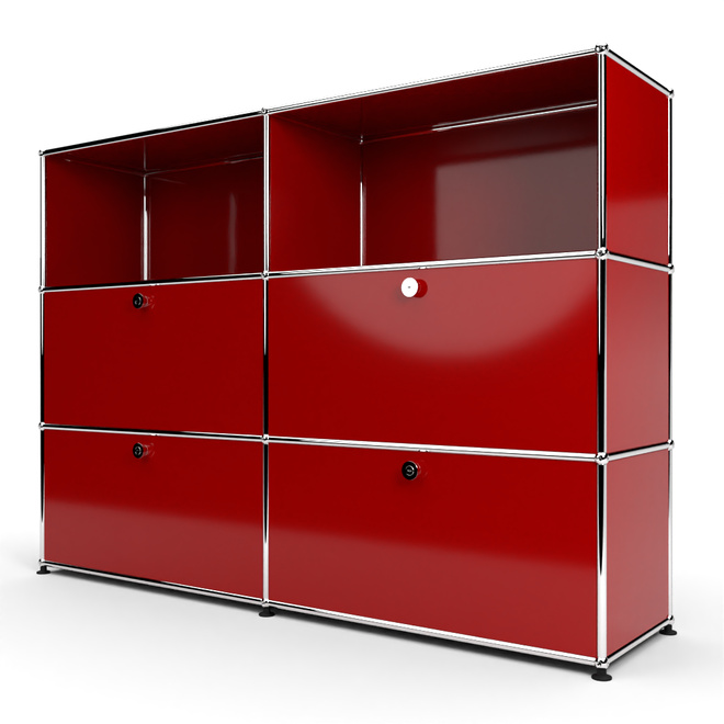 Highboard 3x2 mit 4 Klapptren mitte und unten, Rubinrot