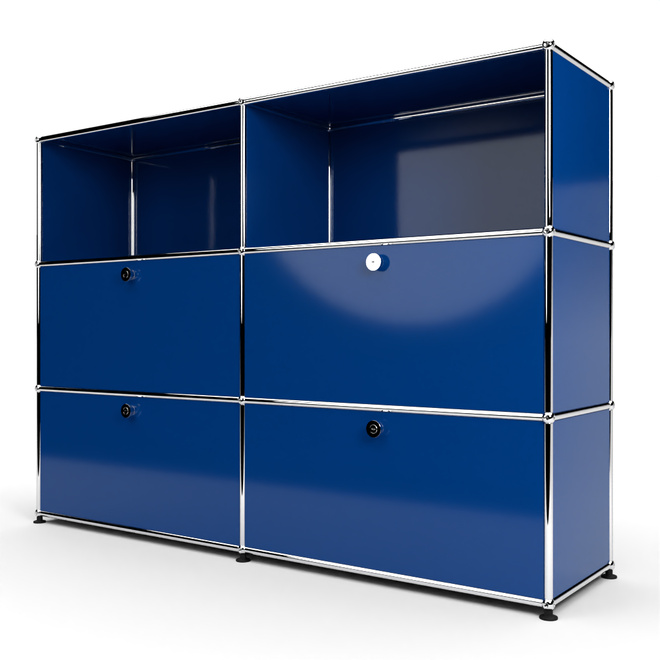 Highboard 3x2 mit 4 Klapptren mitte und unten, Enzianblau