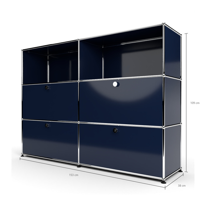 Highboard 3x2 mit 4 Klapptren mitte und unten, Stahlblau