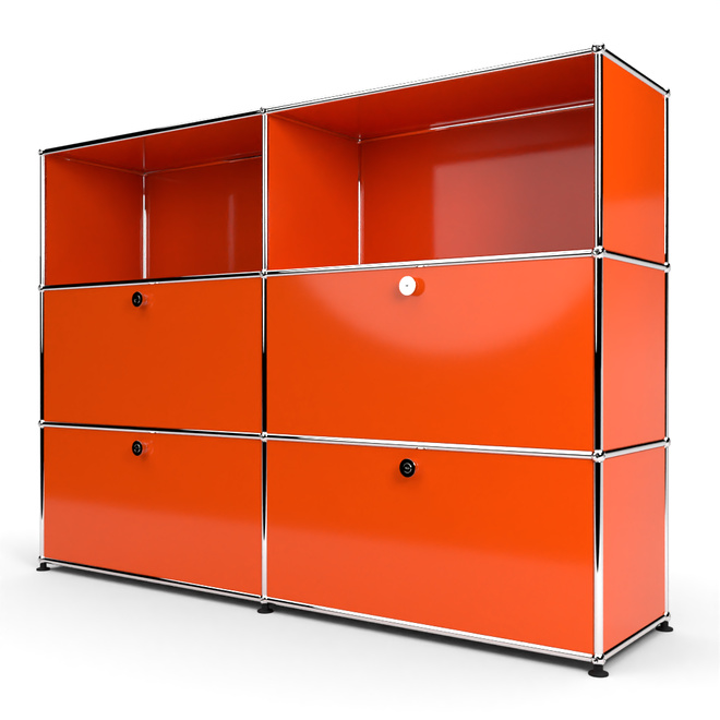 Highboard 3x2 mit 4 Klapptren mitte und unten, Orange