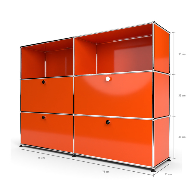 Highboard 3x2 mit 4 Klapptren mitte und unten, Orange