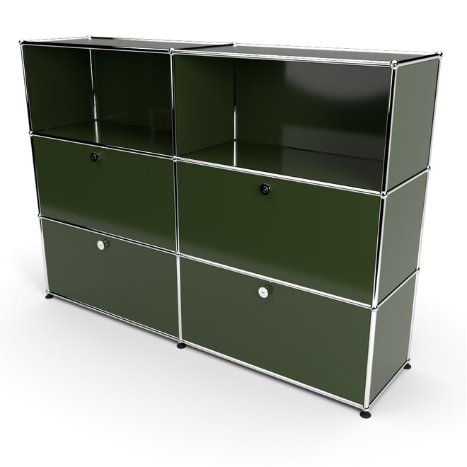 Highboard 3x2 mit 4 Klapptren mitte und unten, Olivgrn