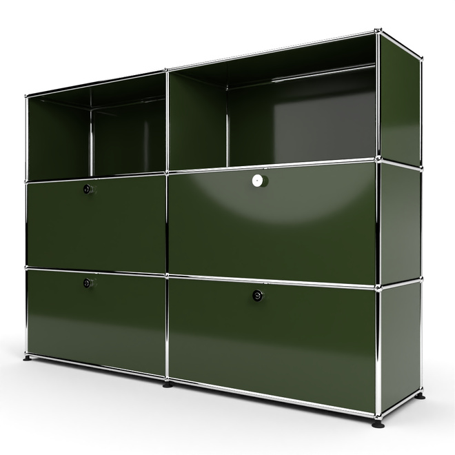 Highboard 3x2 mit 4 Klapptren mitte und unten, Olivgrn