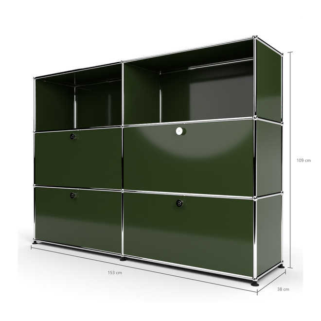 Highboard 3x2 mit 4 Klapptren mitte und unten, Olivgrn