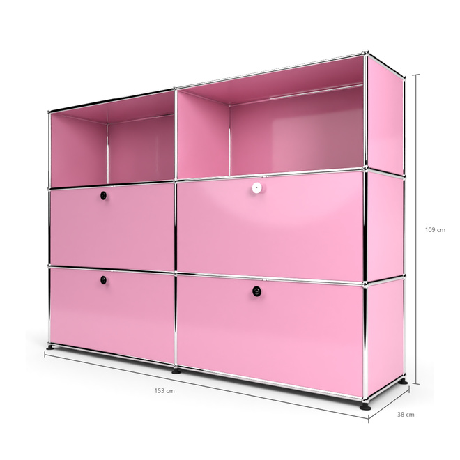 Highboard 3x2 mit 4 Klapptren mitte und unten, Rosa