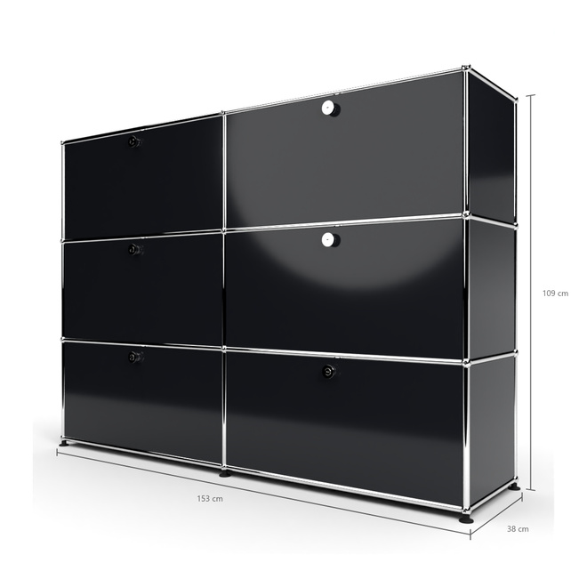 Highboard 3x2 mit 6 Klapptren, Graphitschwarz