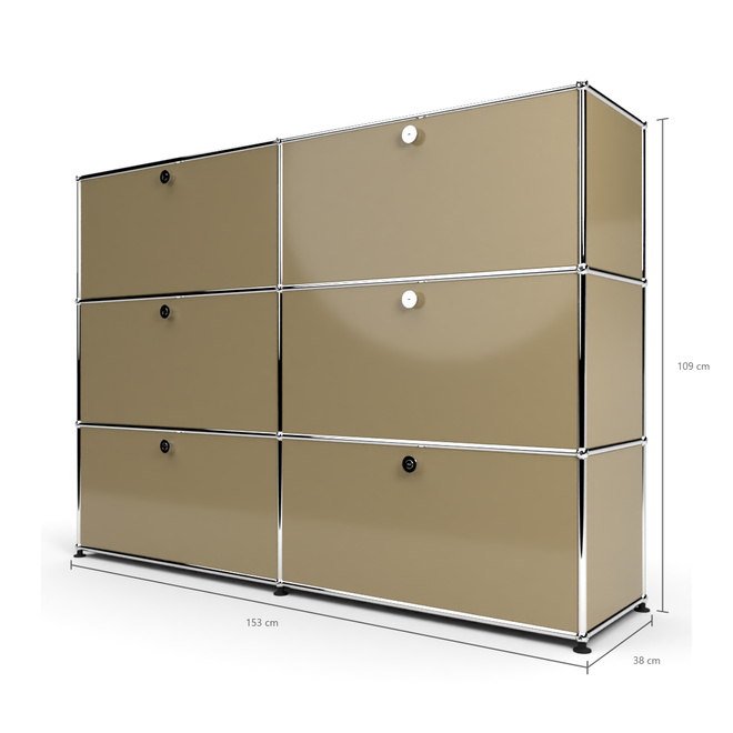 Highboard 3x2 mit 6 Klapptren, Beige