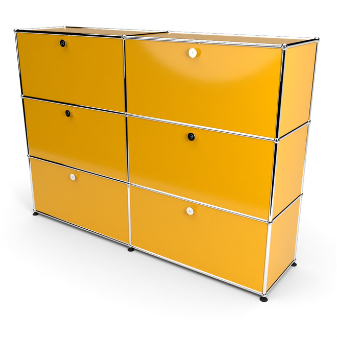 Highboard 3x2 mit 6 Klapptren, Goldgelb