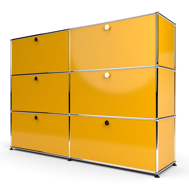 Highboard 3x2 mit 6 Klapptren, Goldgelb