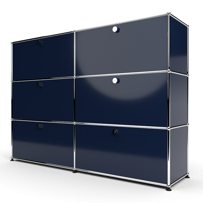 Highboard 3x2 mit 6 Klapptren, Stahlblau