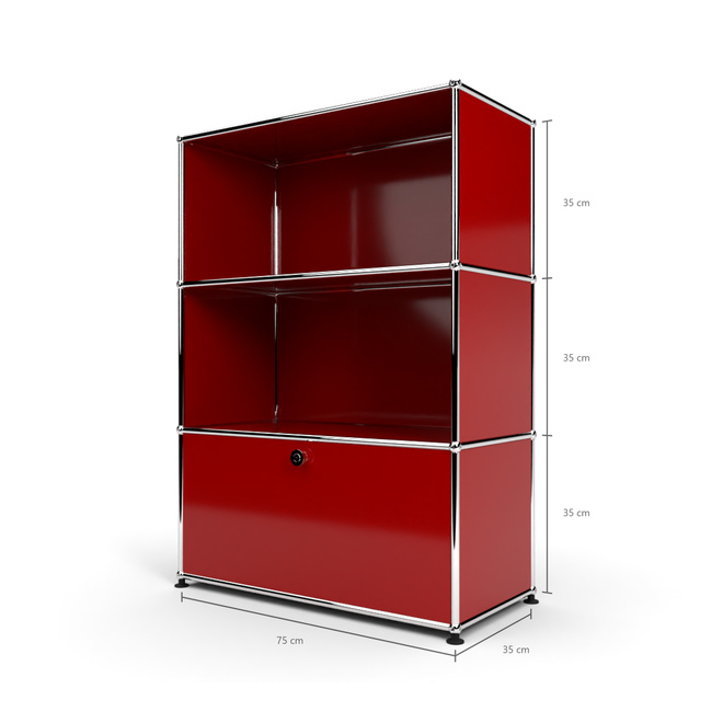 Highboard 3x1 mit 1 Tr unten, Rubinrot