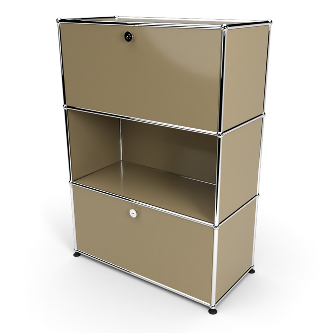 Highboard 3x1 mit 2 Klapptren oben und unten, Beige