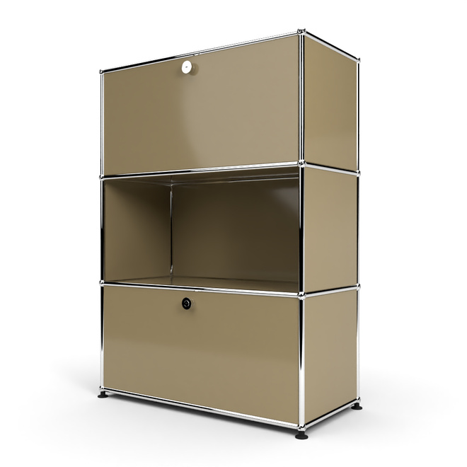 Highboard 3x1 mit 2 Klapptren oben und unten, Beige