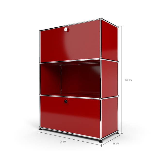 Highboard 3x1 mit 2 Klapptren oben und unten, Rubinrot