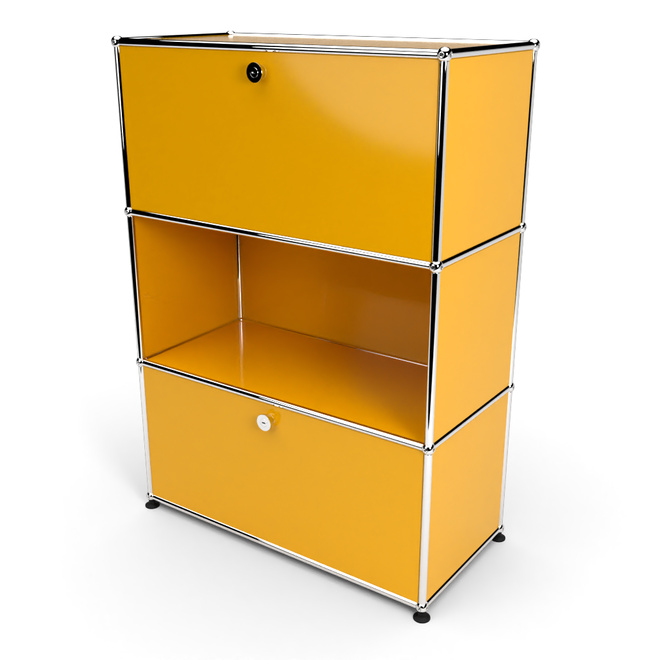 Highboard 3x1 mit 2 Klapptren oben und unten, Goldgelb