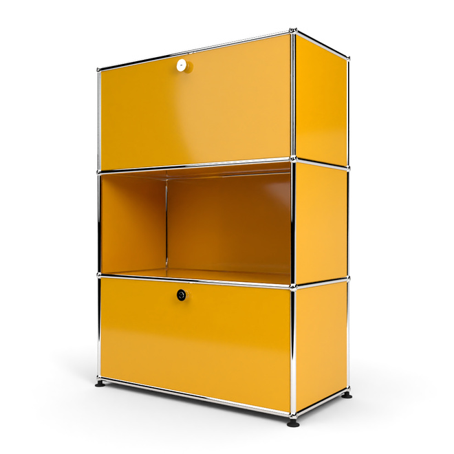 Highboard 3x1 mit 2 Klapptren oben und unten, Goldgelb