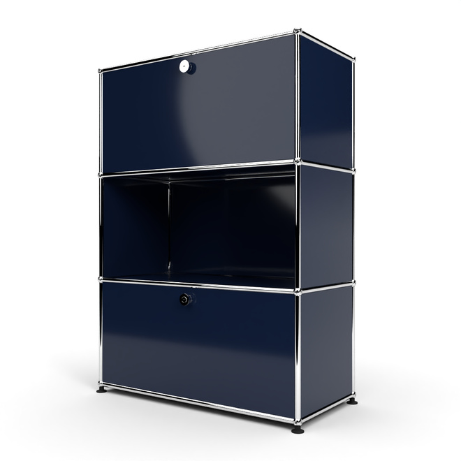 Highboard 3x1 mit 2 Klapptren oben und unten, Stahlblau