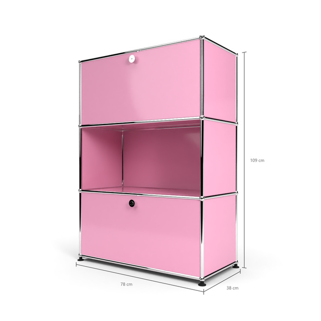 Highboard 3x1 mit 2 Klapptren oben und unten, Rosa