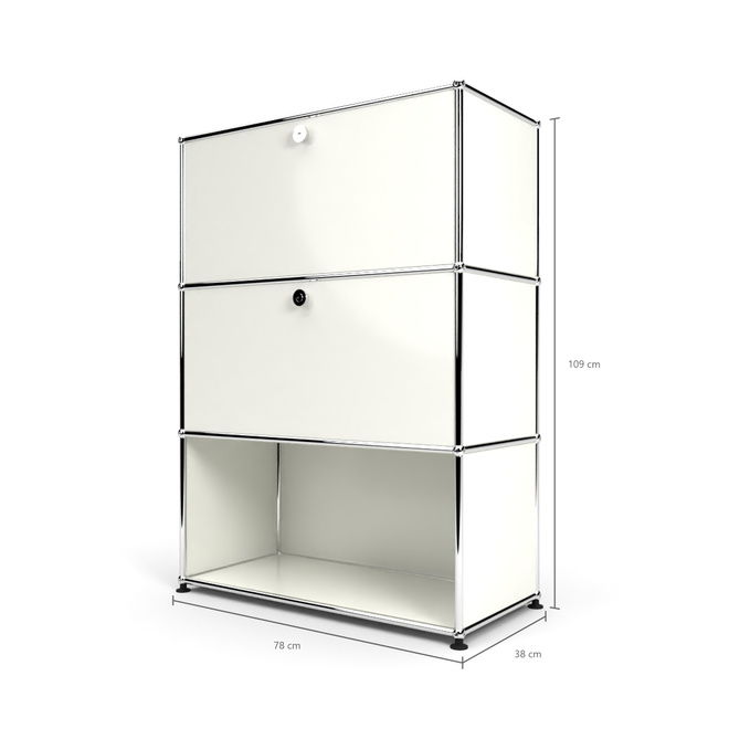 Highboard 3x1 mit 2 Klapptren mitte und unten, Weiss