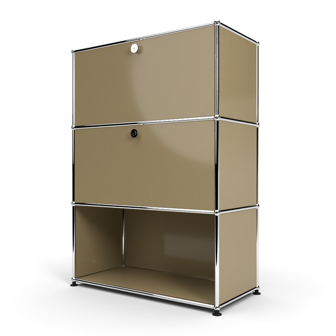 Highboard 3x1 mit 2 Klapptren mitte und unten, Beige