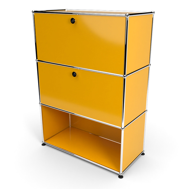 Highboard 3x1 mit 2 Klapptren mitte und unten, Goldgelb