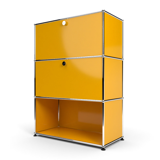 Highboard 3x1 mit 2 Klapptren mitte und unten, Goldgelb