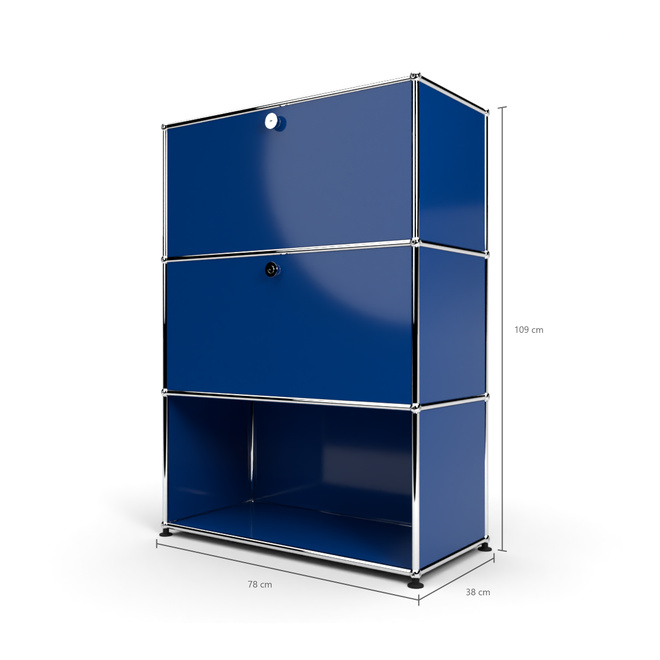 Highboard 3x1 mit 2 Klapptren mitte und unten, Enzianblau