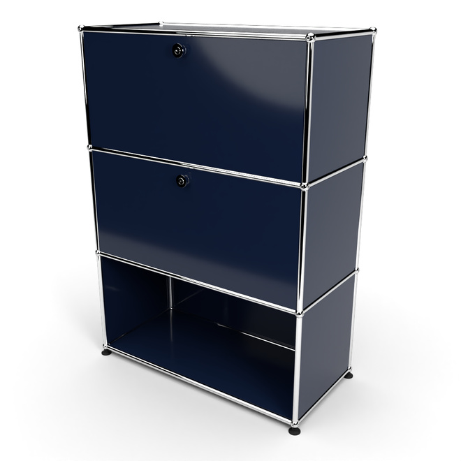 Highboard 3x1 mit 2 Klapptren mitte und unten, Stahlblau