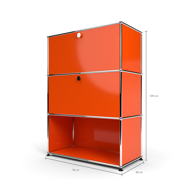 Highboard 3x1 mit 2 Klapptren mitte und unten, Orange